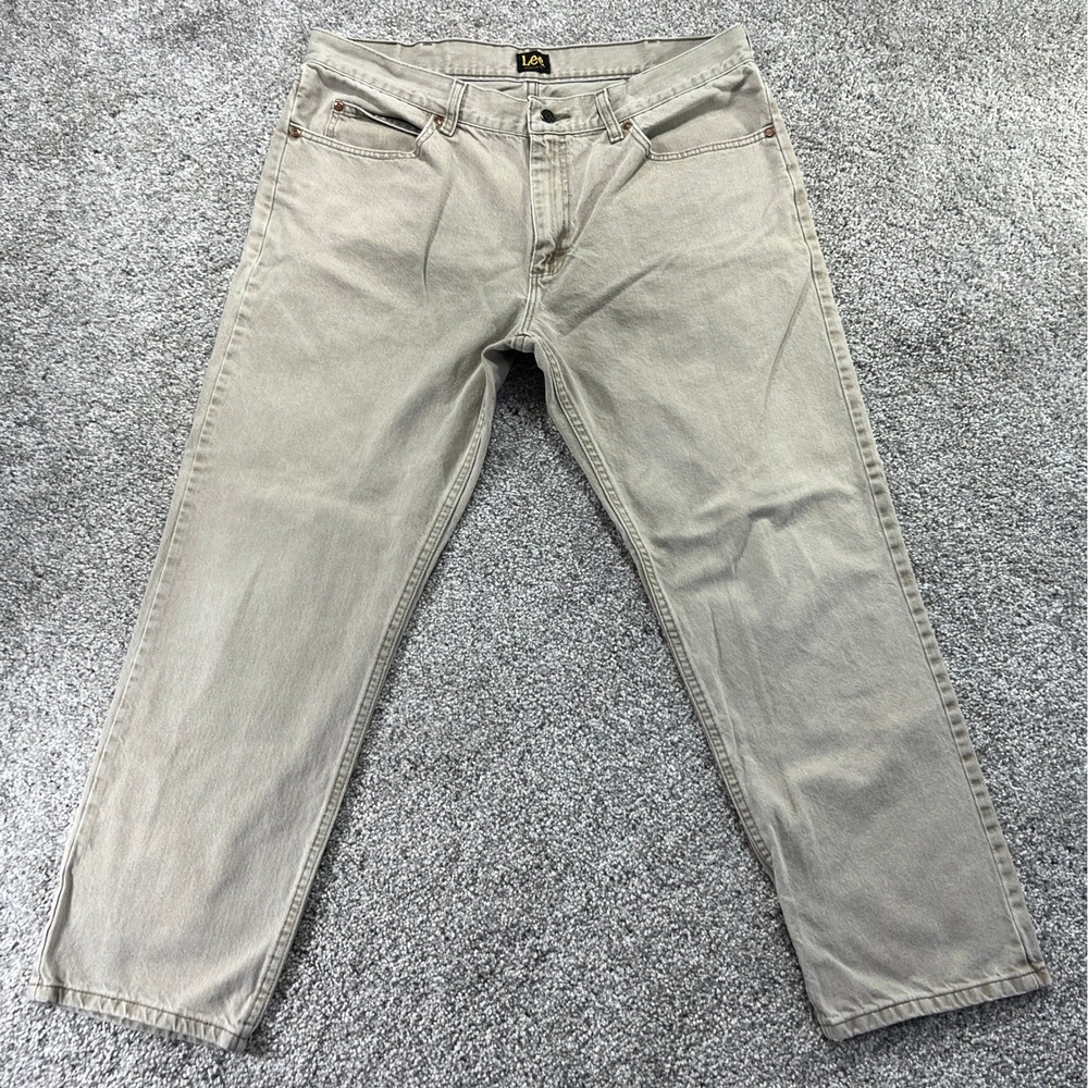 Vintage Lee Mens Regular Fit Straight Leg Khaki Tan Denim Jeans 38x29